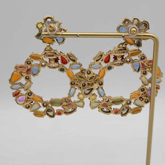 NWOT J Crew Multi Color Crystal Floral Wreath Stud Earrings - Picture 5 of 8